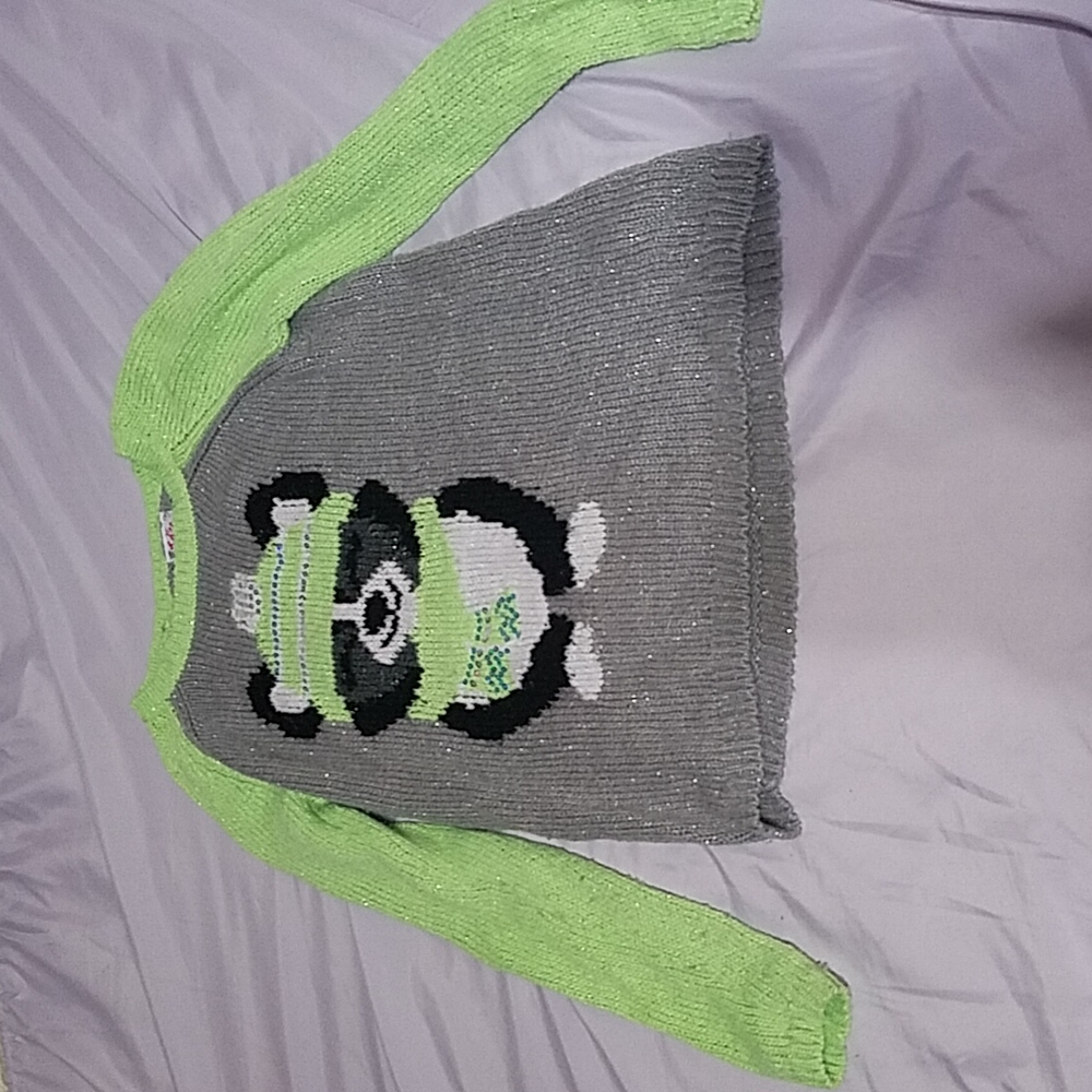 Green, gray sweater